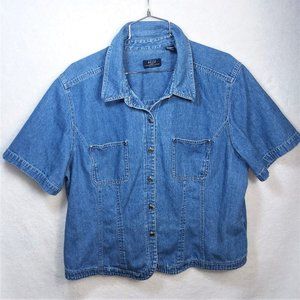 Crazy Horse Denim Blue Crop Blouse Top Liz Claiborne